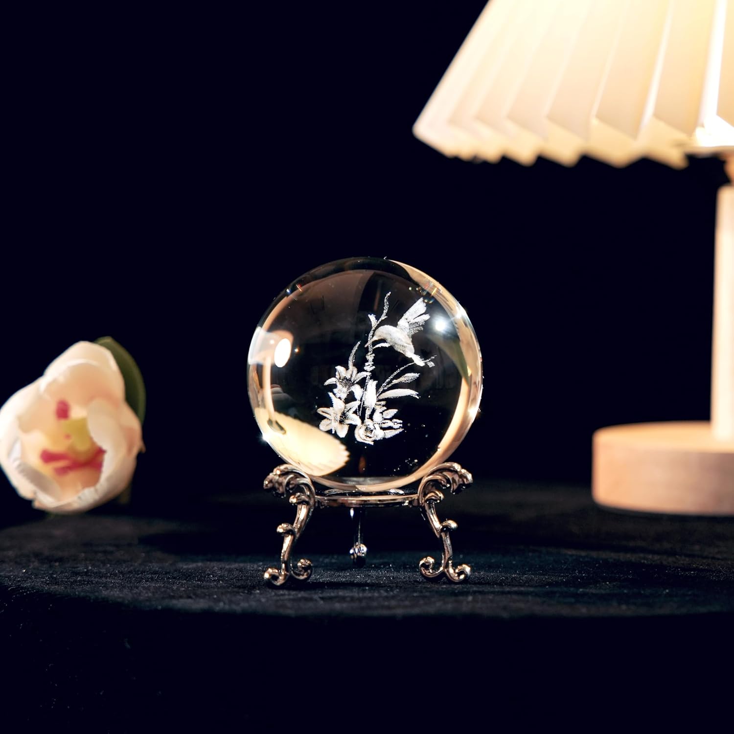60mm 3D Laser Hummingbird Crystal Ball Paperweight Glass Decorative Balls Bird Figurines with Stand - Image 4