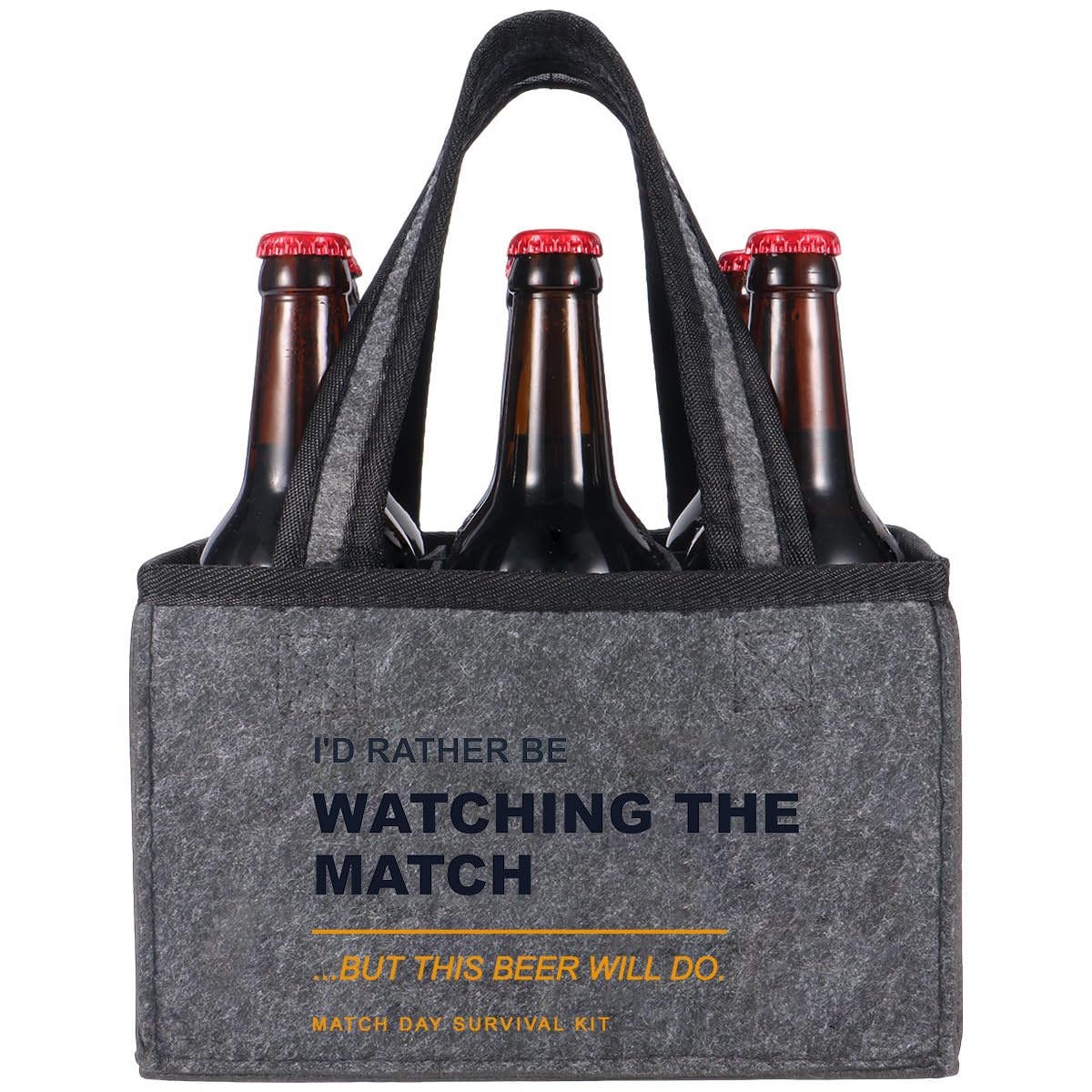 trabag Funny Football Gifts for Men, Felt Beer Carrier 6 Bottle Holder Bag - Match Day Accessories, Personalised Father's Day for Dad Husband Him, Soccer Match Day & Novelty Beer Gifts