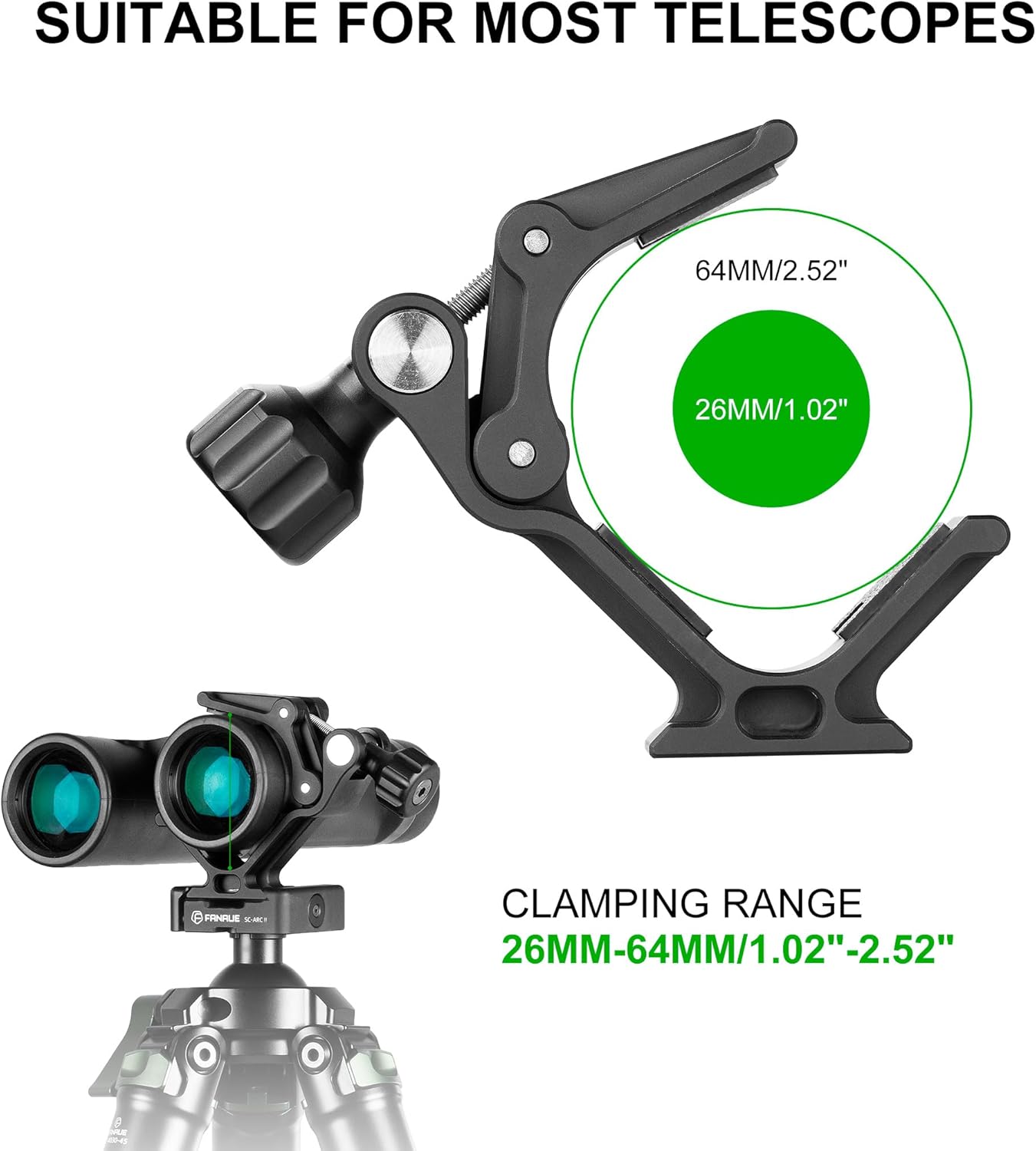 FANAUE S3 Binocular Tripod Mount Adapter with 1/4" & 3/8" Screw and ARCA Quick Release Binocular Tripod Mount, Compatible with Vortex Zeiss Nikon Swarovski Leica Leupold Bushnell Binoculars.