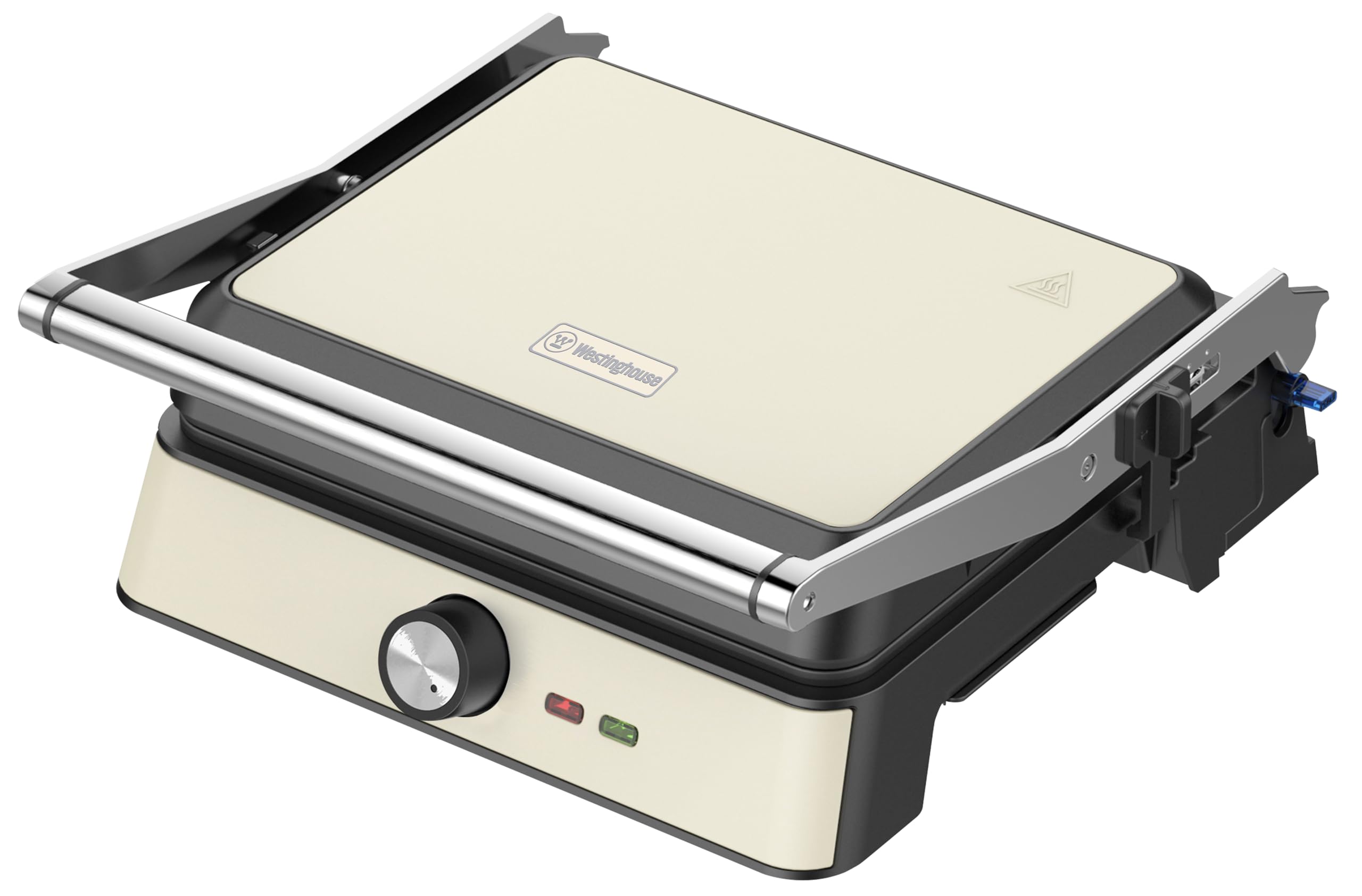 Westinghouse Parrilla Retro Contact Grill - 29 x 24 cm - 180° para asar a doble cara - 2200W - Tostadora - Control de temperatura ajustable - Parrilla Panini - Hierro Tostado - Blanco