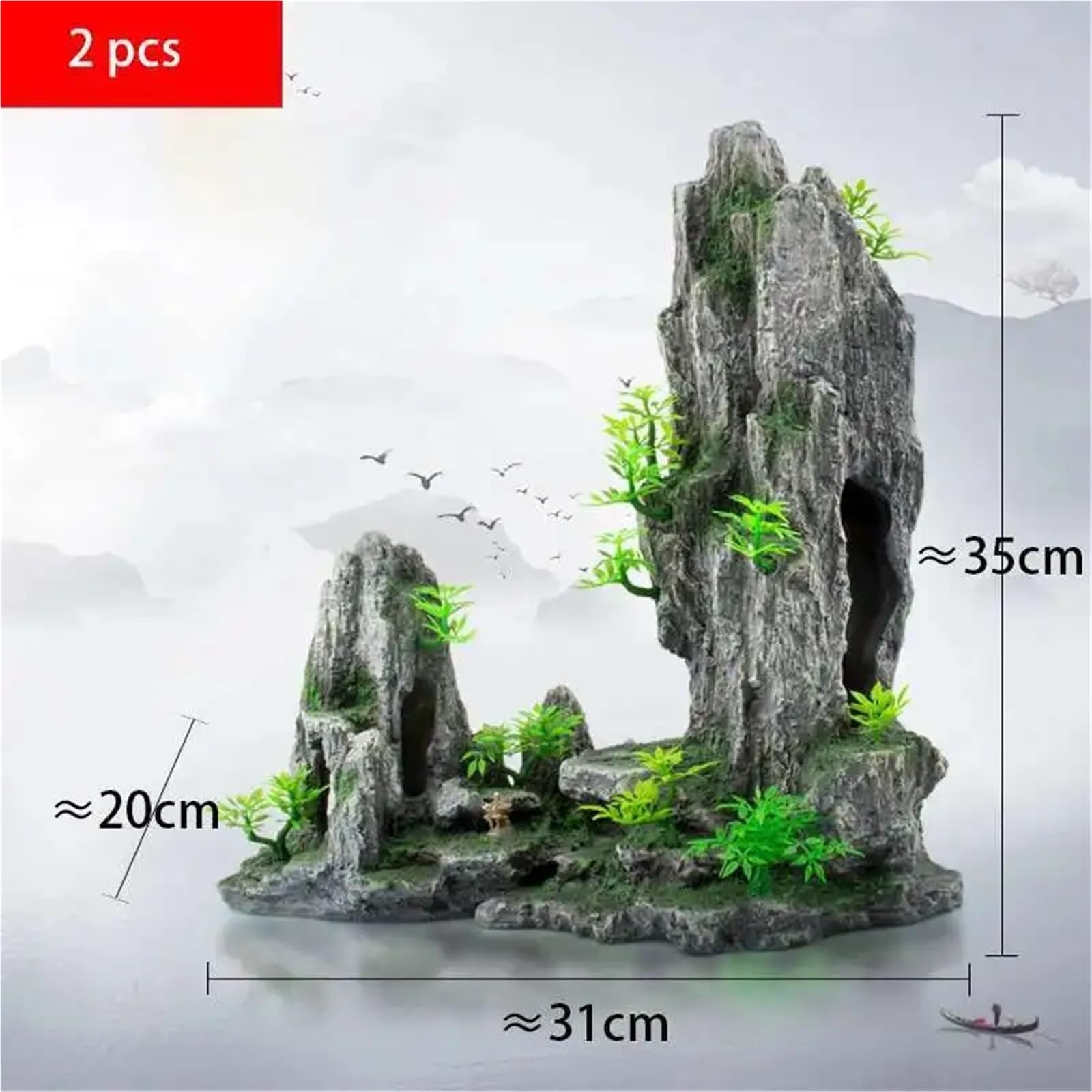 Decorazioni per Acquario Decorazione paesaggistica for acquari, giardino roccioso, simulazione di paesaggio con erba e pietre, pacchetto paesaggistico acqua, scatola for acquario