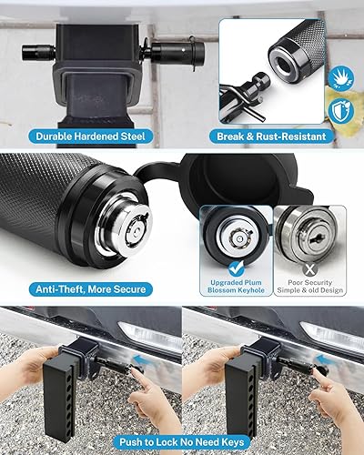 Miniatura 4 de Kohree - Juego de clavija de seguridad para receptor de enganche de remolque de 58 pulgadas, con llaves iguales, para enganches de remolques de