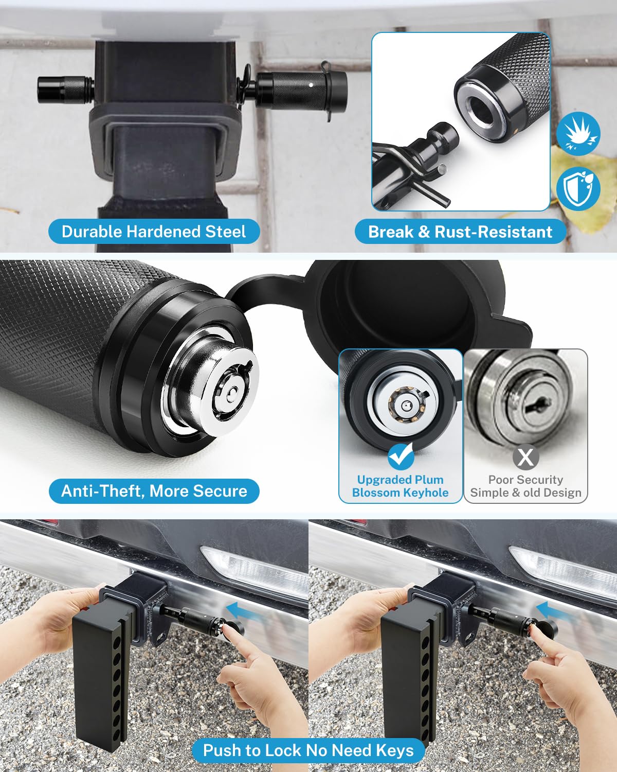 5/8 HITCH KEY LOCK PIN FOR TRUCK TRAILER TOW Class II IV & V RECEIVER w/Cover e