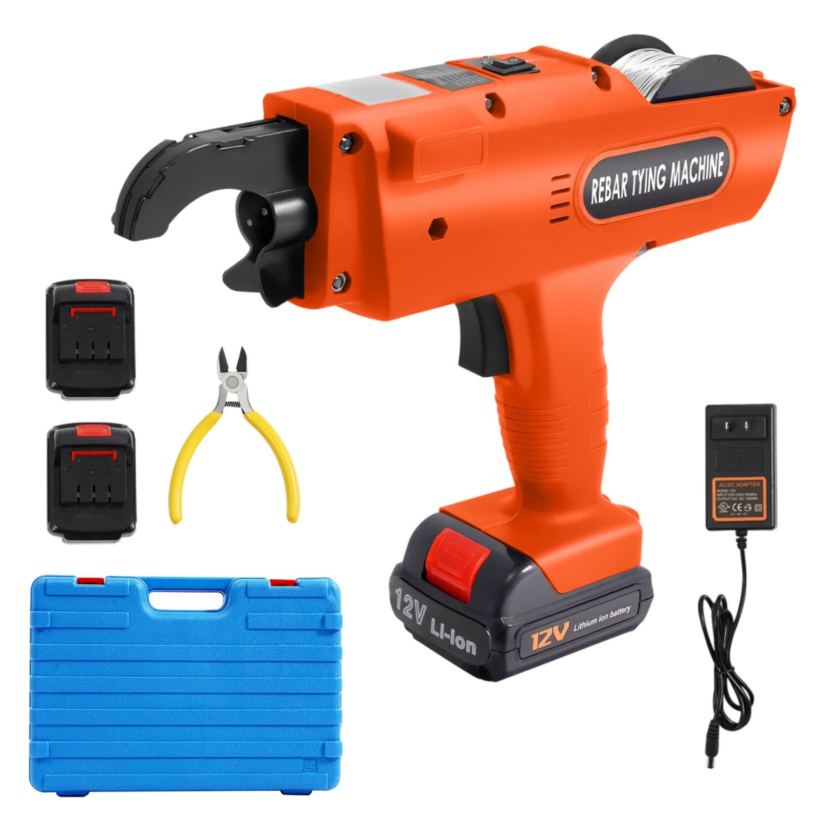 Rebar - Rilegatrice elettrica da 8-34 mm, connettore di rinforzo + 2 batterie | Rilegatrice elettrica Rebar, 12 V, portatile, per rilegatura a filo