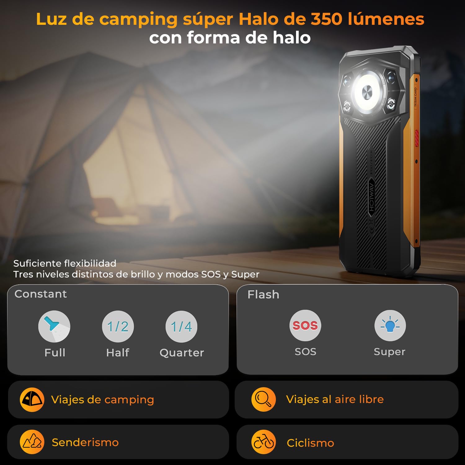 HOTWAV Cyber 17 Movil Irrompible-16GB+128GB(TF 2TB), 120Hz 6,75" HD+ Teléfono Movil Android 16, 6200mAh 20W, 48MP+16MP Cámara, Dual 4G SIM/NFC/OTG/GPS/Linterna de Camping súper Brillante | Pantalla de 6,75" HD+120Hz con Panda Glass 3, batería 6200mAh, 48M