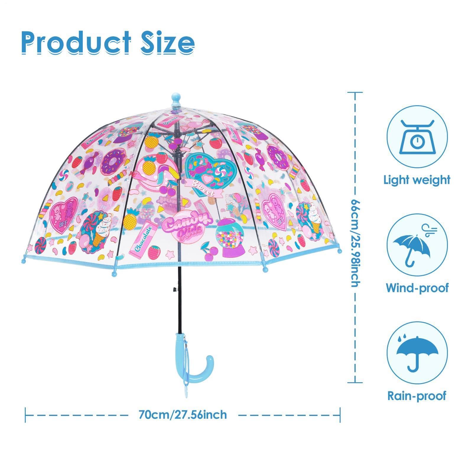 Paraguas transparente para la lluvia, mango antideslizante, resistente al viento, y paraguas transparente para la lluvia, para niños: playa, viajes, camping, picnic, senderismo, senderismo,
