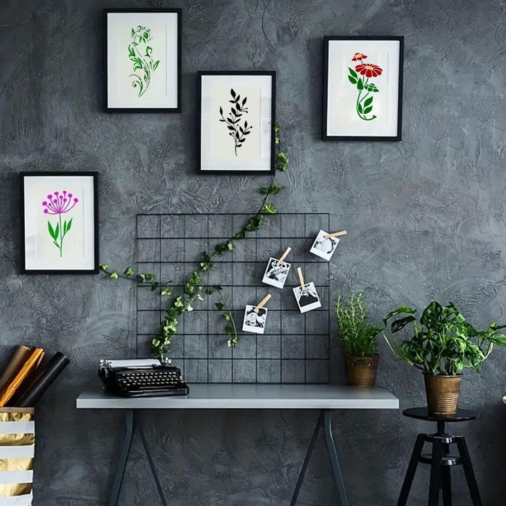 FINGERINSPIRE 9 Stencil A Forma Di Fiori Grandi, 20 X 20 Cm, In Plastica PET, Petali Di Rosa, Margherite, Modelli Per Disegnare Su Tessuto Di Legno