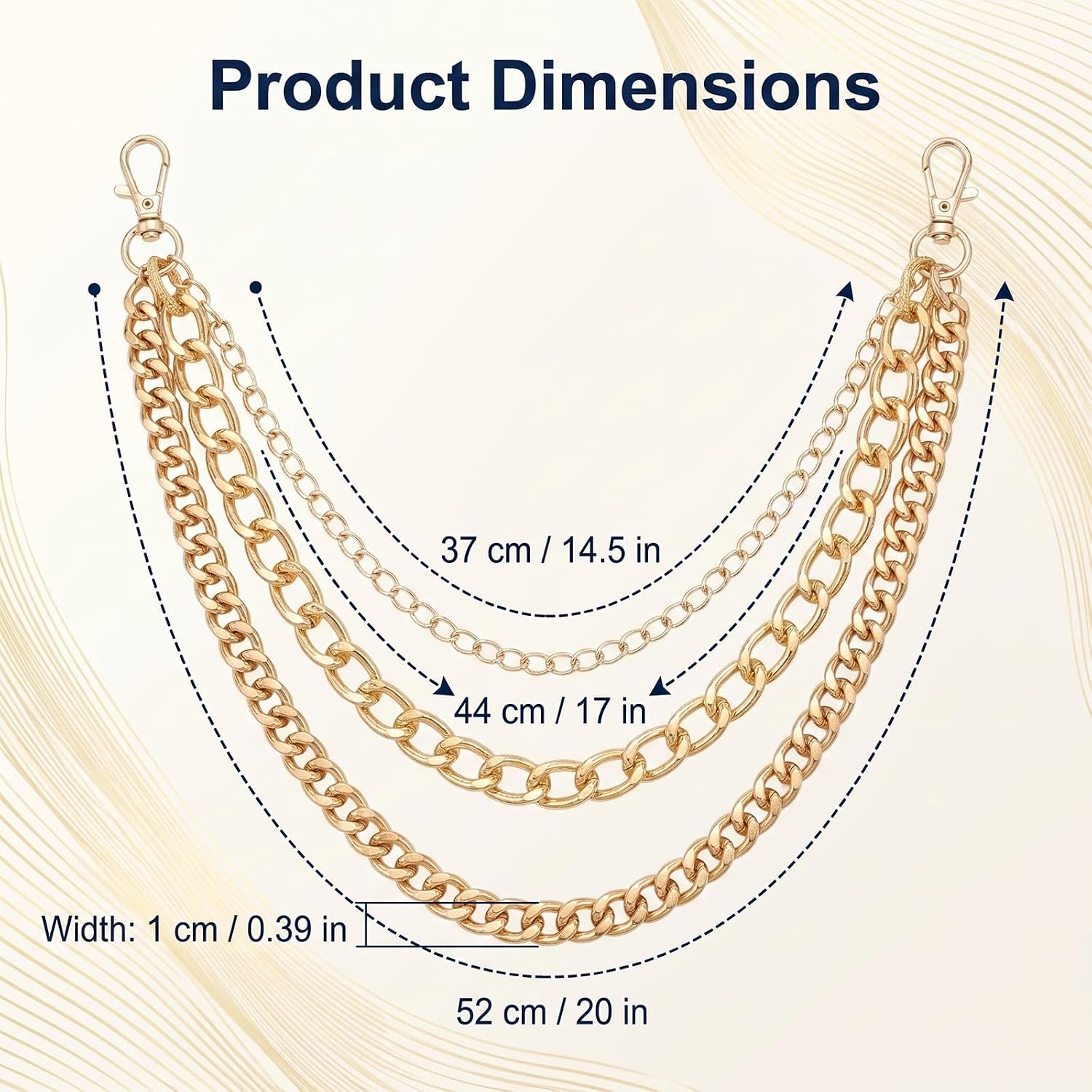 3-Layer Gold Metal Punk Wallet Chain for Men Women, Wallet Chain Pants Chain Hip Hop Punk Jeans Chain Key Chain Goth Accessories, Heavy Duty Hip Hop Pants Chain image 2
