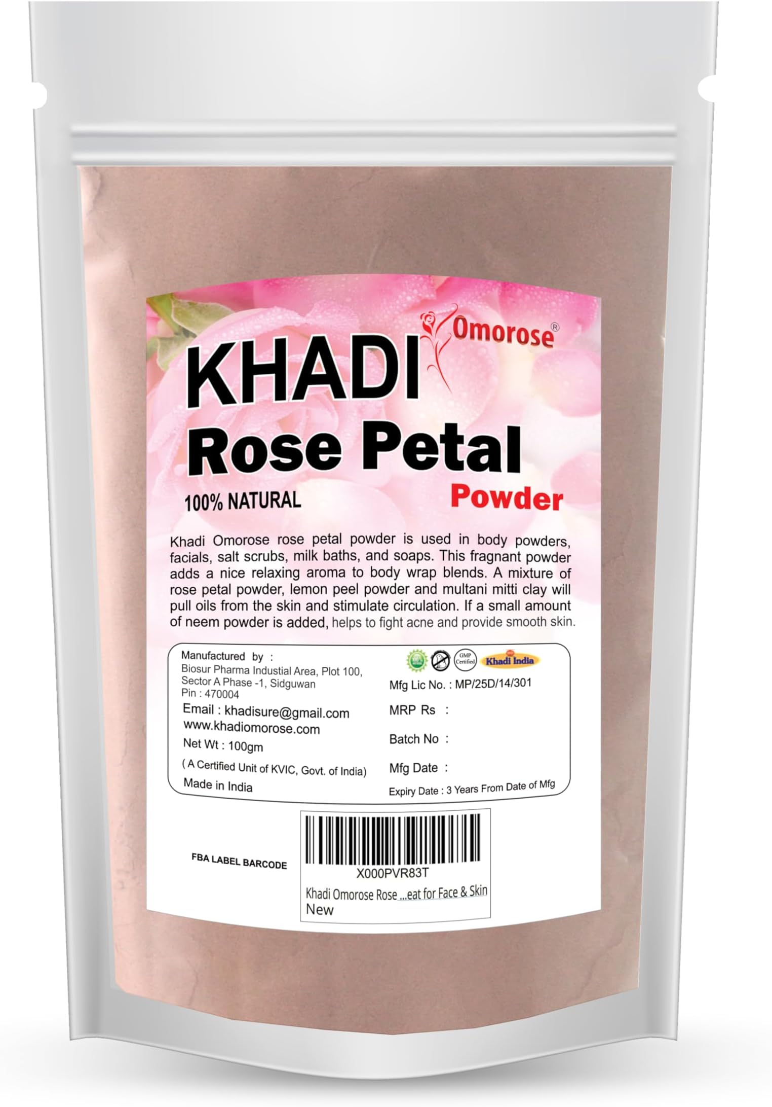 Rose Petal Powder for Face and Skin (100g)