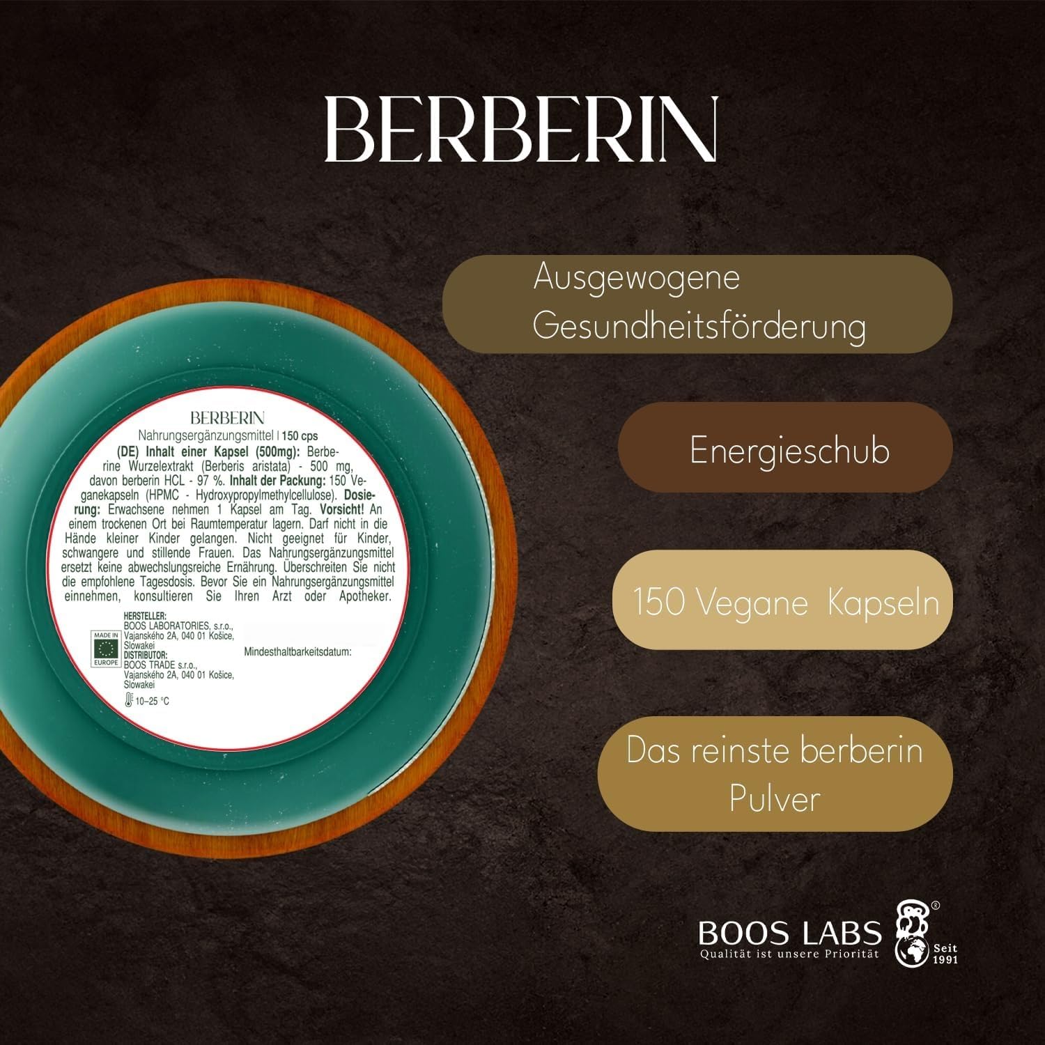 Berberin 500mg, 150 vegane Kapseln, Hochdosiert, 3er-pack