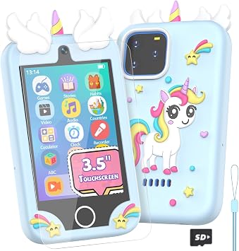 Kids Smart Phone Toy - 3.5" Touchscreen with Dual Cameras, Learning, Fun Entertainment, 8 GB Card Toy Phone for Kids, Toddler Toy Phone for Girls Boys Age 3-12Blue