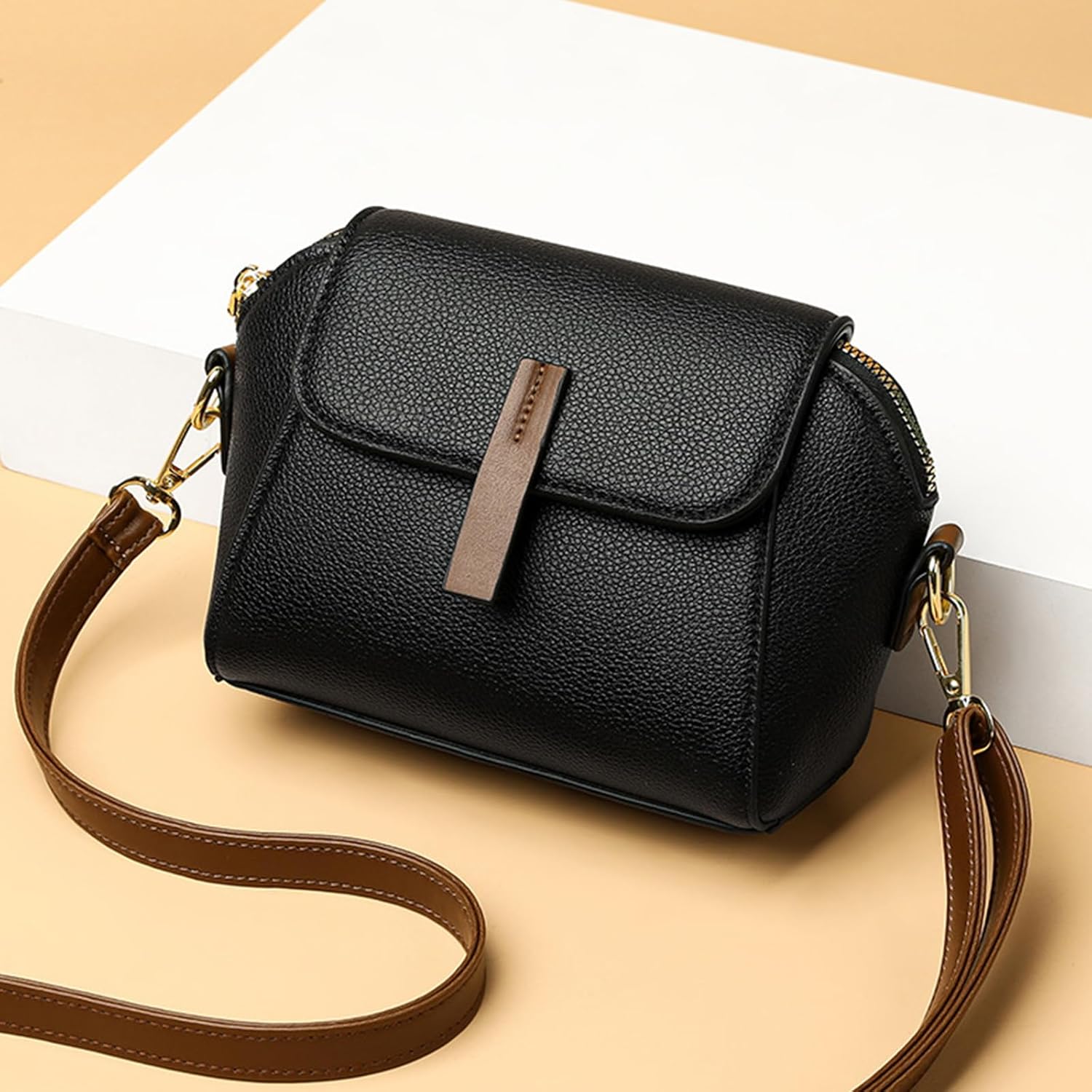 PORRASSO Fashion Crossbody Bag Women Shoulder Bag Handbag Ladies Satchel Messenger Bag for Dating Travel Daily Use Black