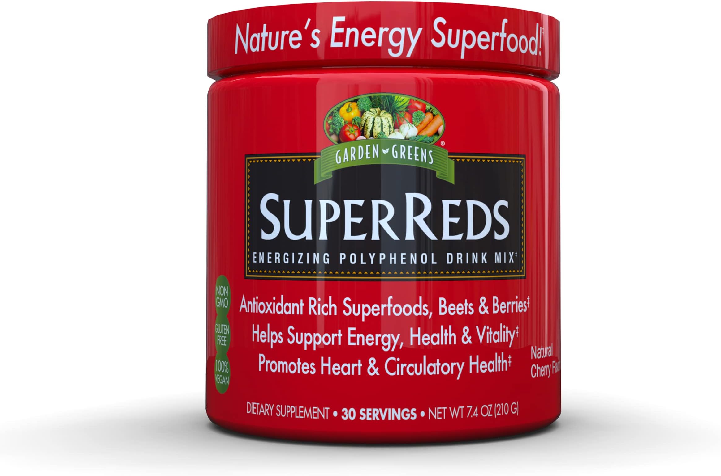Garden Greens Super Reds Energizing Polyphenol Superfoods, Antioxidants, Powder Drink Mix, 30servings