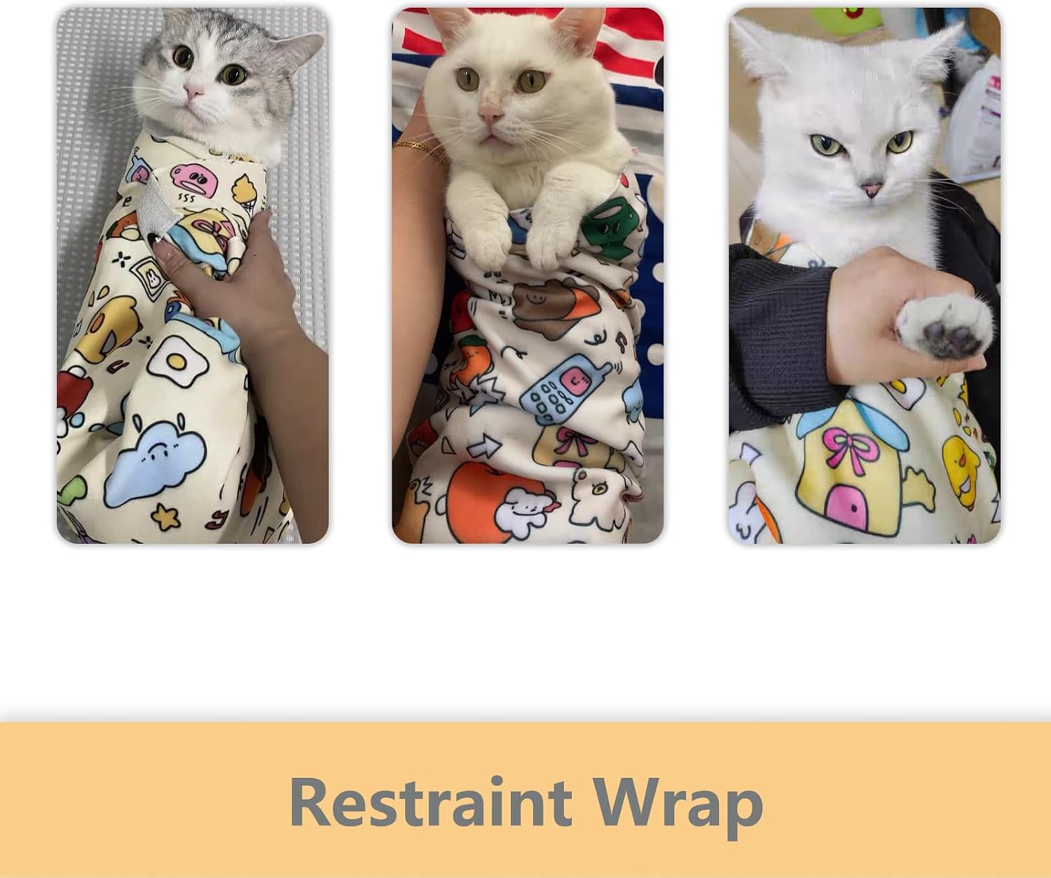 Cat Grooming Wrap - Multifunctional Anti-Bite & Scratch Blanket for Nail Trimming, Medicine, and Injection, Self-Sticking Wrap for Calm & Safe Pet Care (Cute Prints, XL-35.5inch within 22lbs) image 4