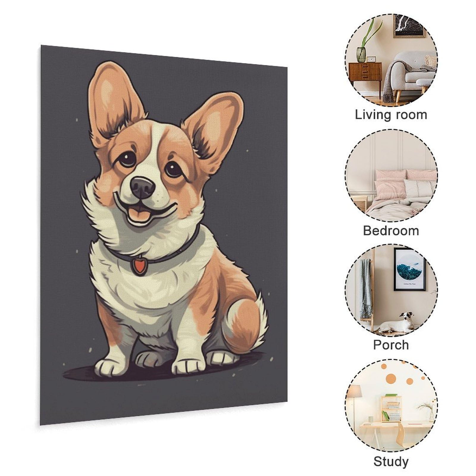 Amazon.co.jp: かわいいコーギー犬のイラストキャンバスウォールアート