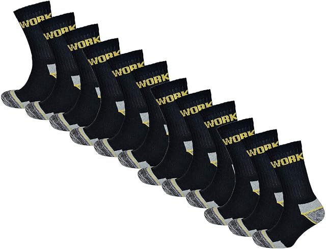 Sock Stack 12 Pairs Of Men's Boot Thermal Hike Socks Anti Blister Padded Sole Work Sock UK Size 6-11