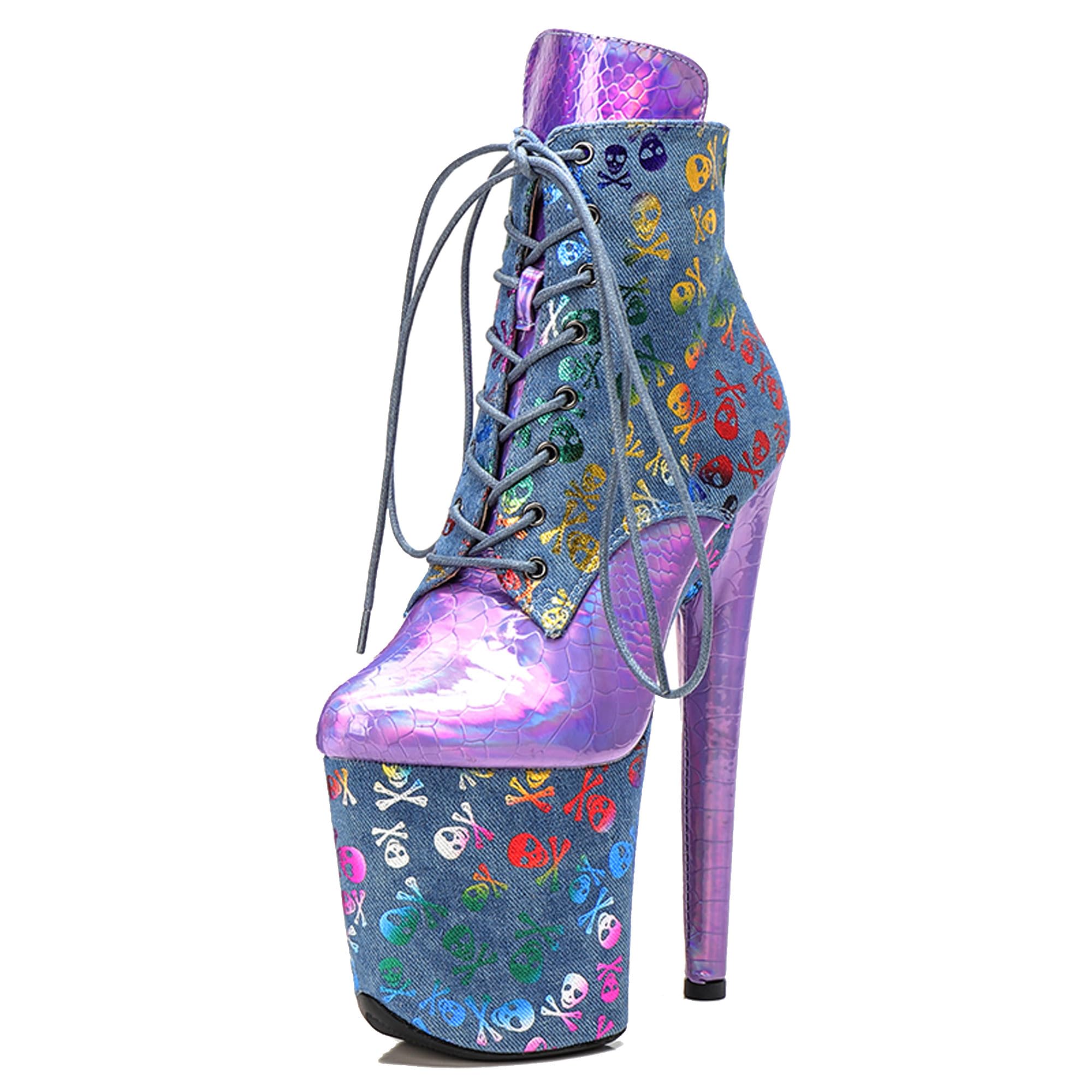 Women 8 Inch Exotic High Heel Platform Snake Stiletto Lace-up Pole Dancing Ankle Boots Shoes