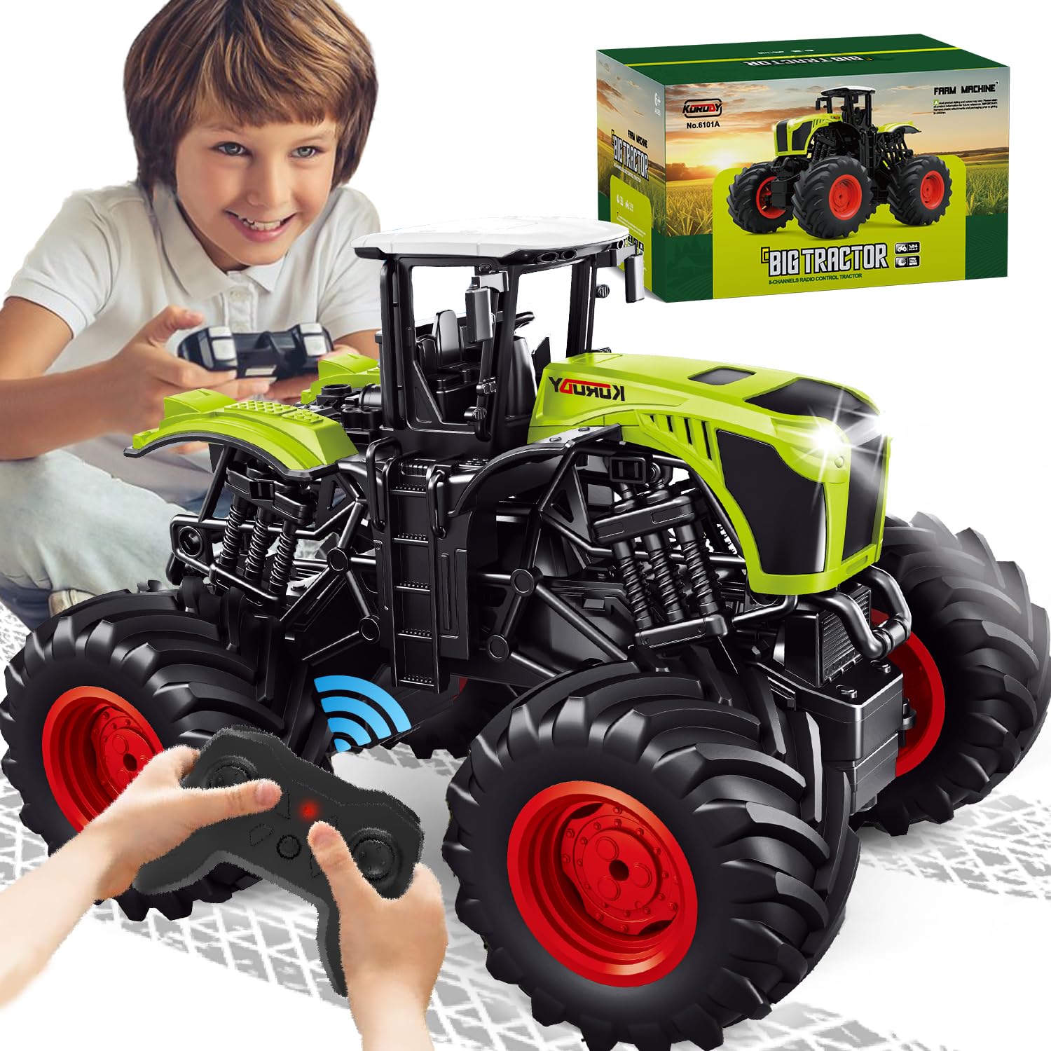 Remote Control Tractor Toy, 1:16 Scale RC Monster Truck Tractor Toys for Kids 3-5-7, 2.4 Ghz 8-Channel Toy Tractors Set with Light & Sound, Farm Vehicle Toys for Boys Girl 3 4 6 7 8 Year Old