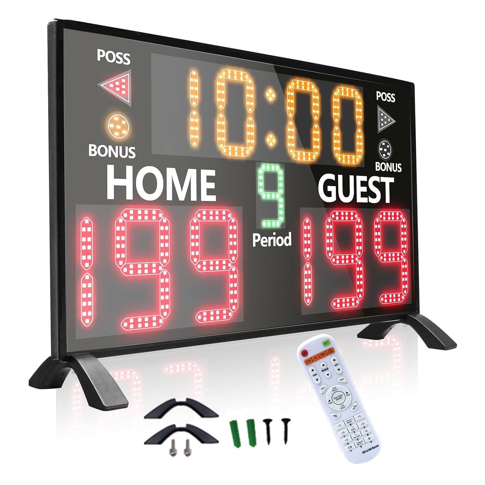 Marcador digital LED de baloncesto con control remoto, instalación de mesa y pared, reloj temporizador, función de zumbador, 5 niveles de brillo