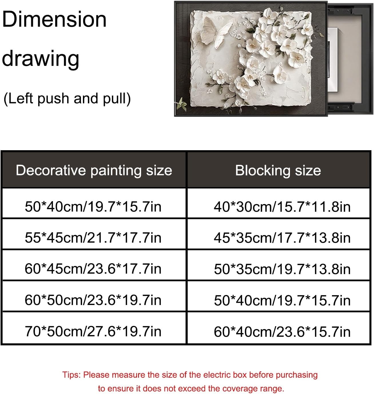 Breaker Box Cover Decorative, Hide Paintings Wall Art with Frame, 3D Wall Art Decorative Circuit Breaker Panels Cover, for Living Room Home Offices(White-1,50 * 40cm/19.7 * 15.7in)