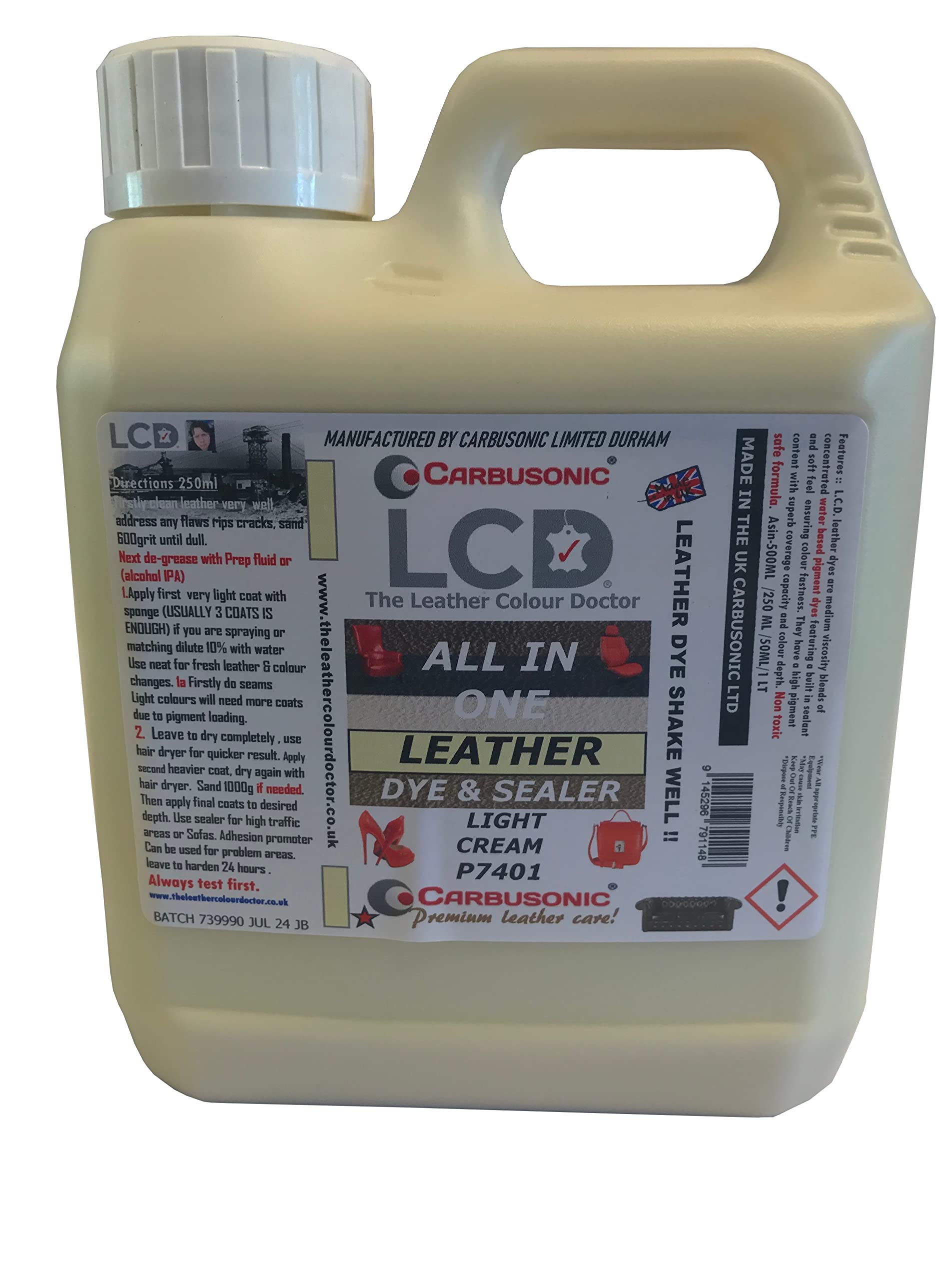 Carbusonic All in one Leather dye and sealant, Interior Leather Paint for Car Seats, Sofas, Arm Chairs, Shoes, Handbags & More. (Light Cream, 500 ml) — view 2