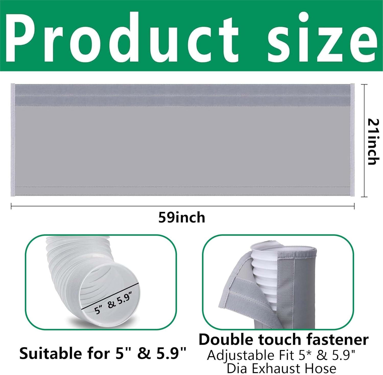Portable AC Hose Insulation Sleeve, Air Conditioner Hose Cover Wrap, Fits 5" & 5.9" Diameter Exhaust Hose, Easy Installation AC Duct Insulation Wrap, Light Gray