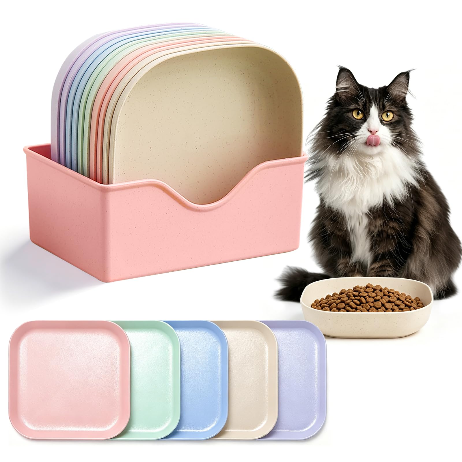 10Pcs Flat Wheat Straw Cat Bowls Whisker-Friendly for Small & Short-Legged