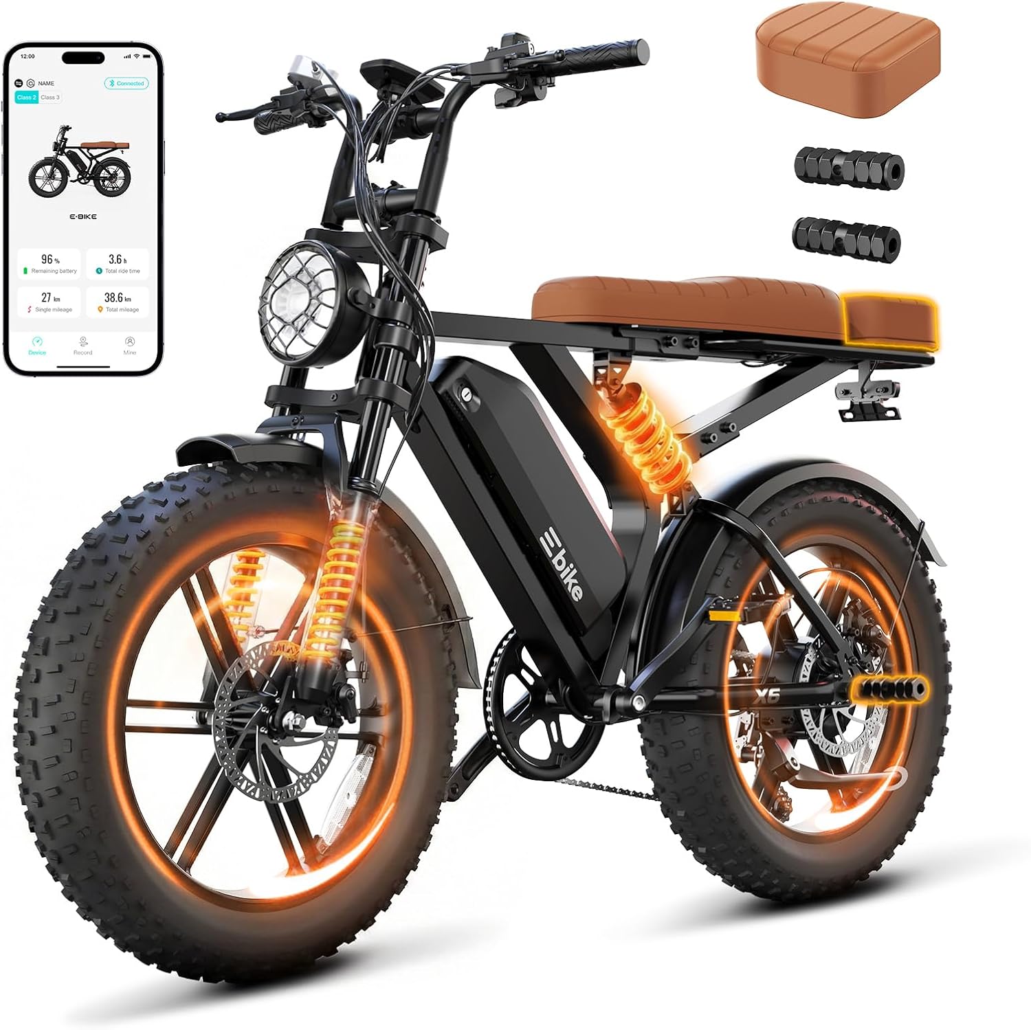 Electric Bike for Adults,20″x4″ Fat Tires Retro Ebike,28MPH,Range 65Miles