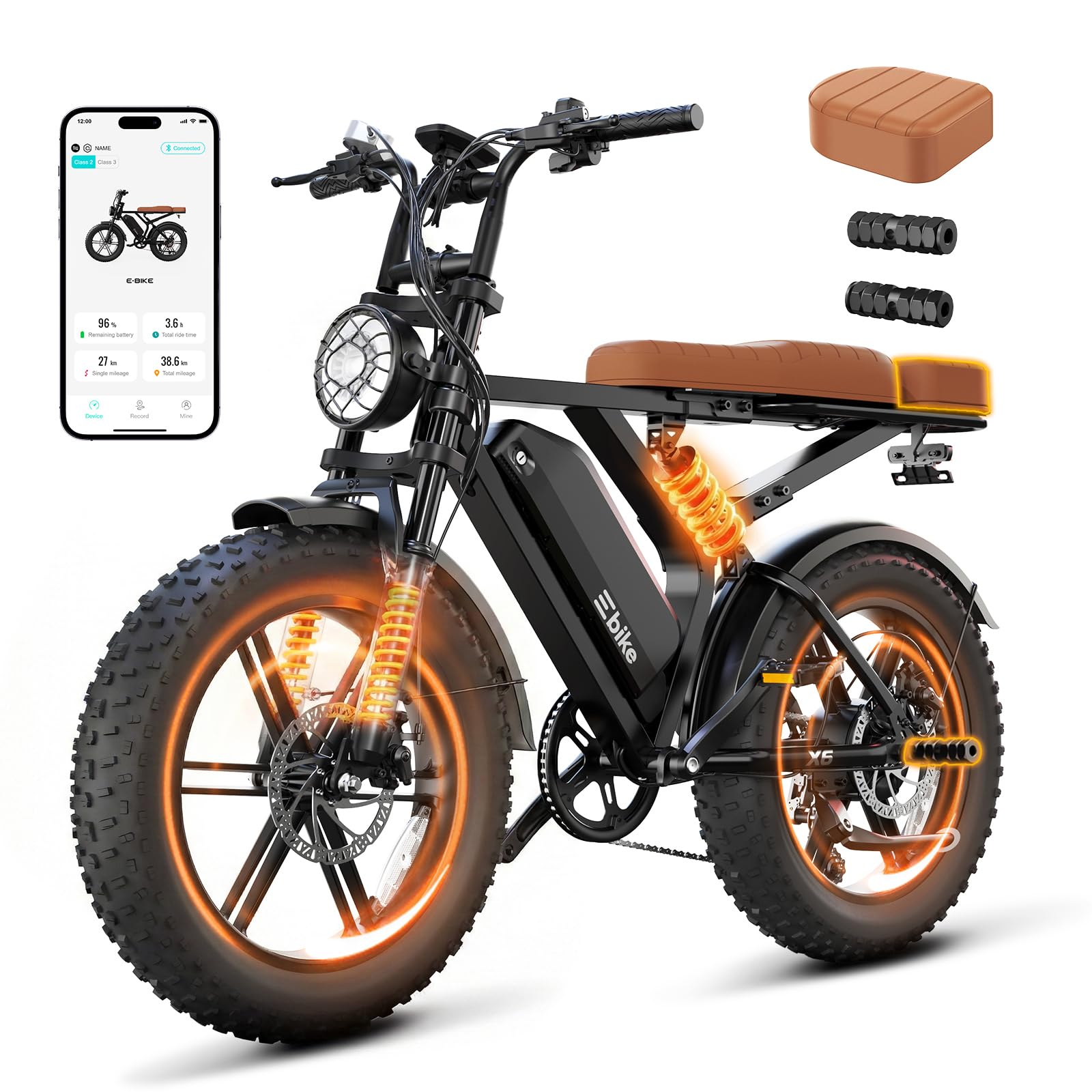 Electric Bike for Adults,20"x4" Fat Tires Retro Ebike,28MPH,Range 65Miles