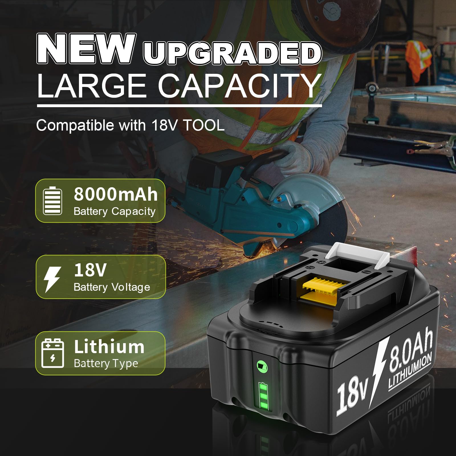 2X 18V 8.0Ah Akku für Makita, Powtree Ersatzakku für Makita 18V BL1860B Kompatibel mit BL1860 BL1850 BL1850B BL1840 BL1840B BL1830 BL1830B BL1815 LXT Akku-Elektrowerkzeuge mit LED-Anzeige