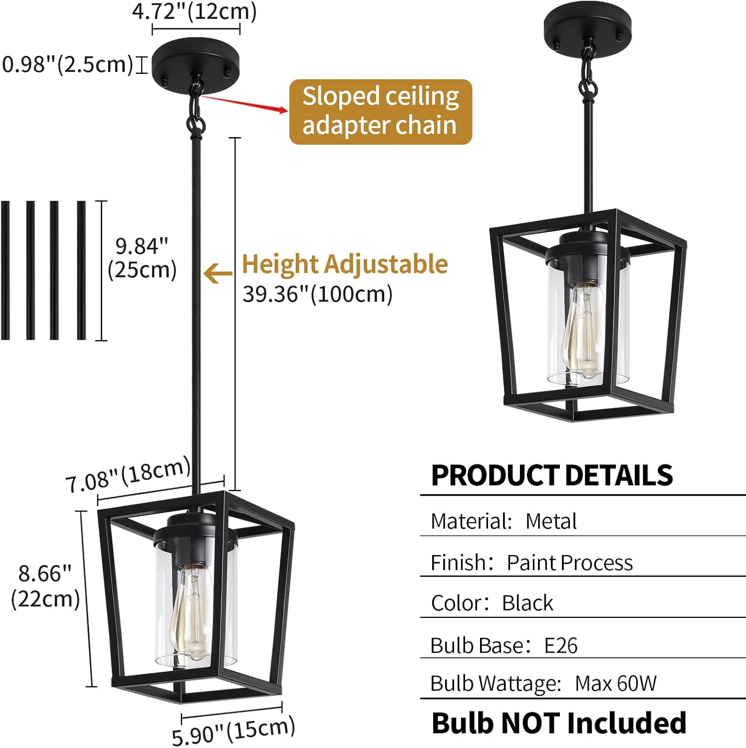 2 Pack Black Pendant Lights Kitchen Island, Farmhouse Pendant Light Fixtures with Glass Shade, Modern Kitchen Island Lighting Metal Cage Hanging Light for Hallway Entryway Dining Room Bathroom Foyer