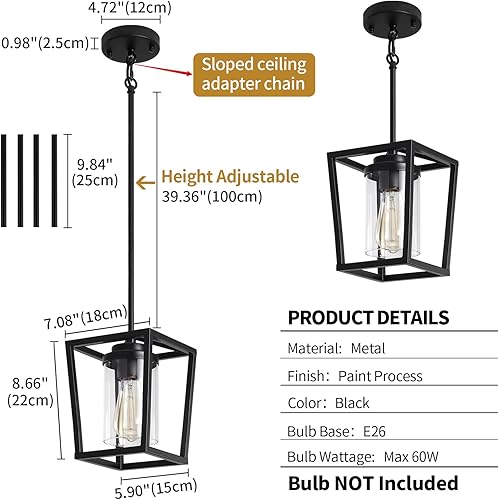 Miniatura 6 de TOULMJ Paquete de 2 luces colgantes negras para isla de cocina, lámparas colgantes modernas, iluminación de isla de cocina de granja, lámpara