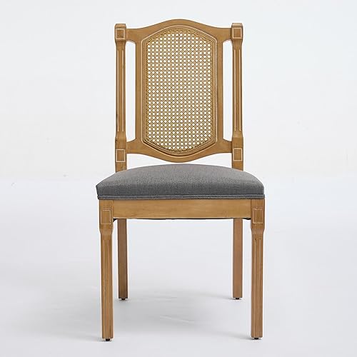 Miniatura 3 de Solid Wood Rattan-Back Dining Chairs Set of 2 with Linen Cushion & S-Springs, Durable Table & Chair Sets for Dining Room, Kitchen, Cafe, Living Room