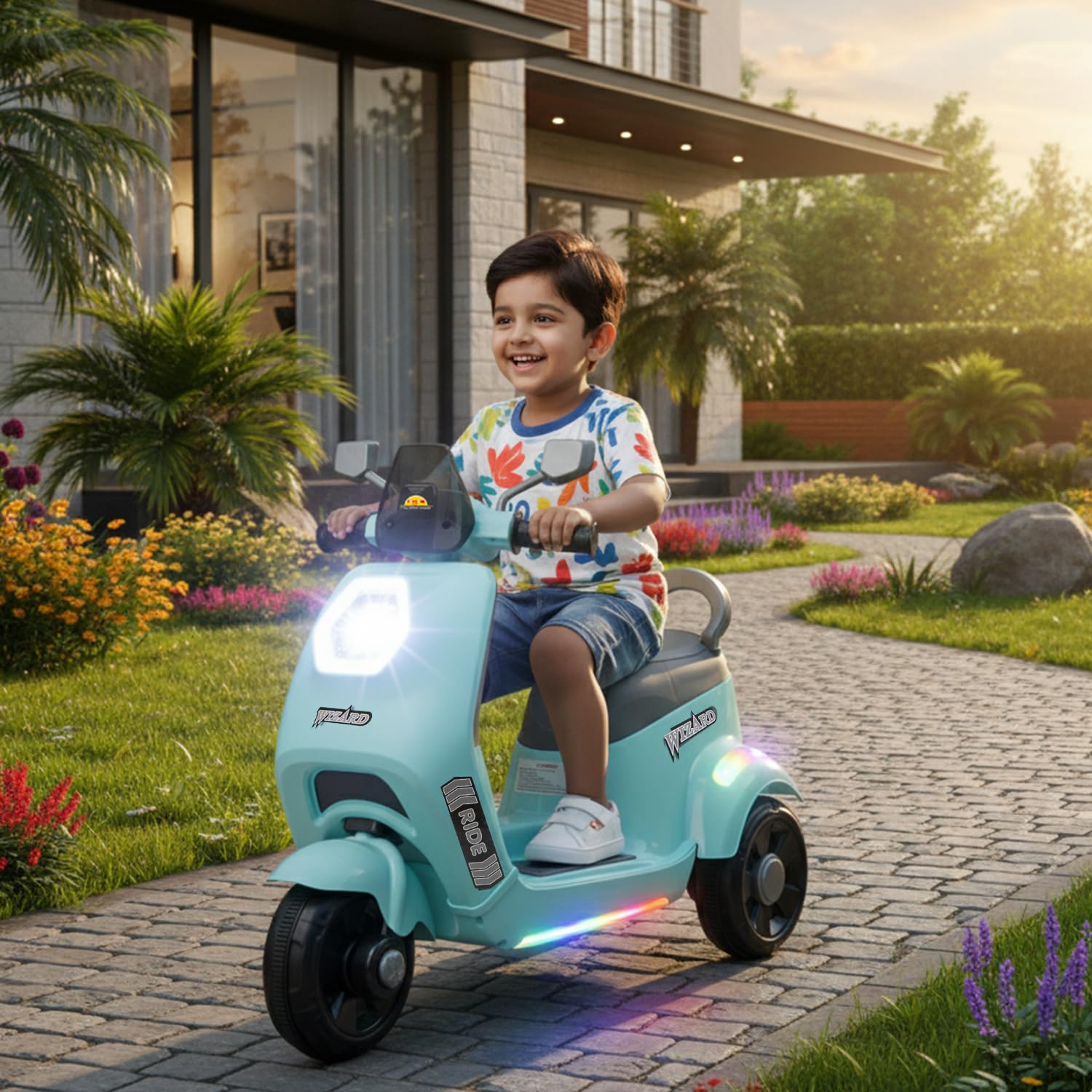 Toyzone Wizard Electric Scooty | Rechargeable Scooty 6V | Powered by 6.5 ah Battery | Music Player with Bluetoooth & USB | 6 Month Warranty on Battery | Make in India | for Kids 2+ Years (Blue)-image-41