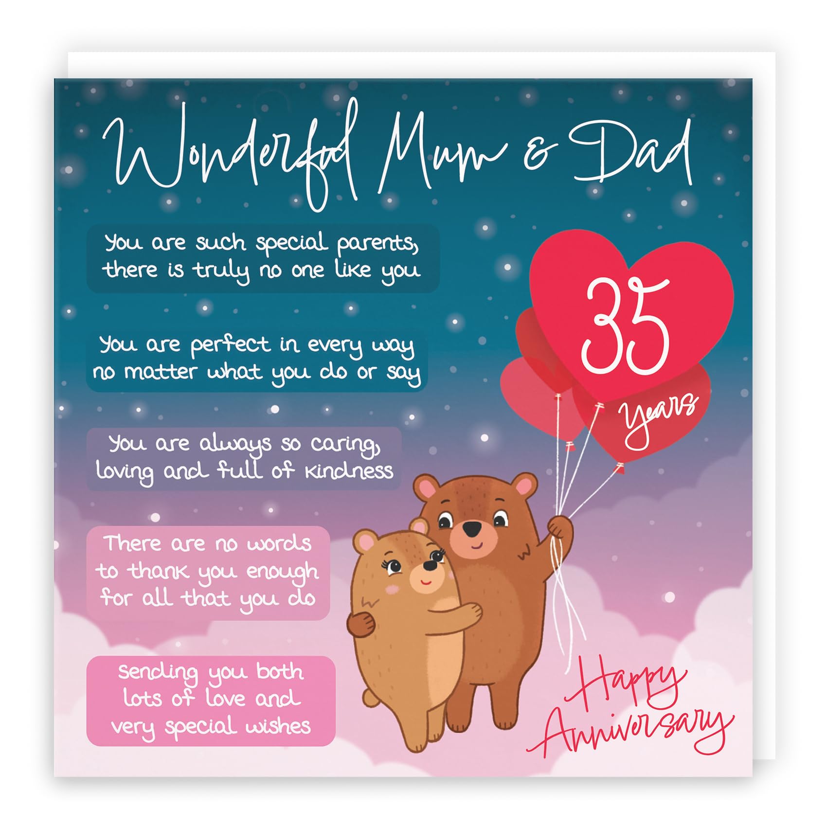 Hunts England, Mum And Dad 35th Anniversary Card, Starry Night, Cute Bears, Verse 35th Anniversary Card For Mum And Dad
