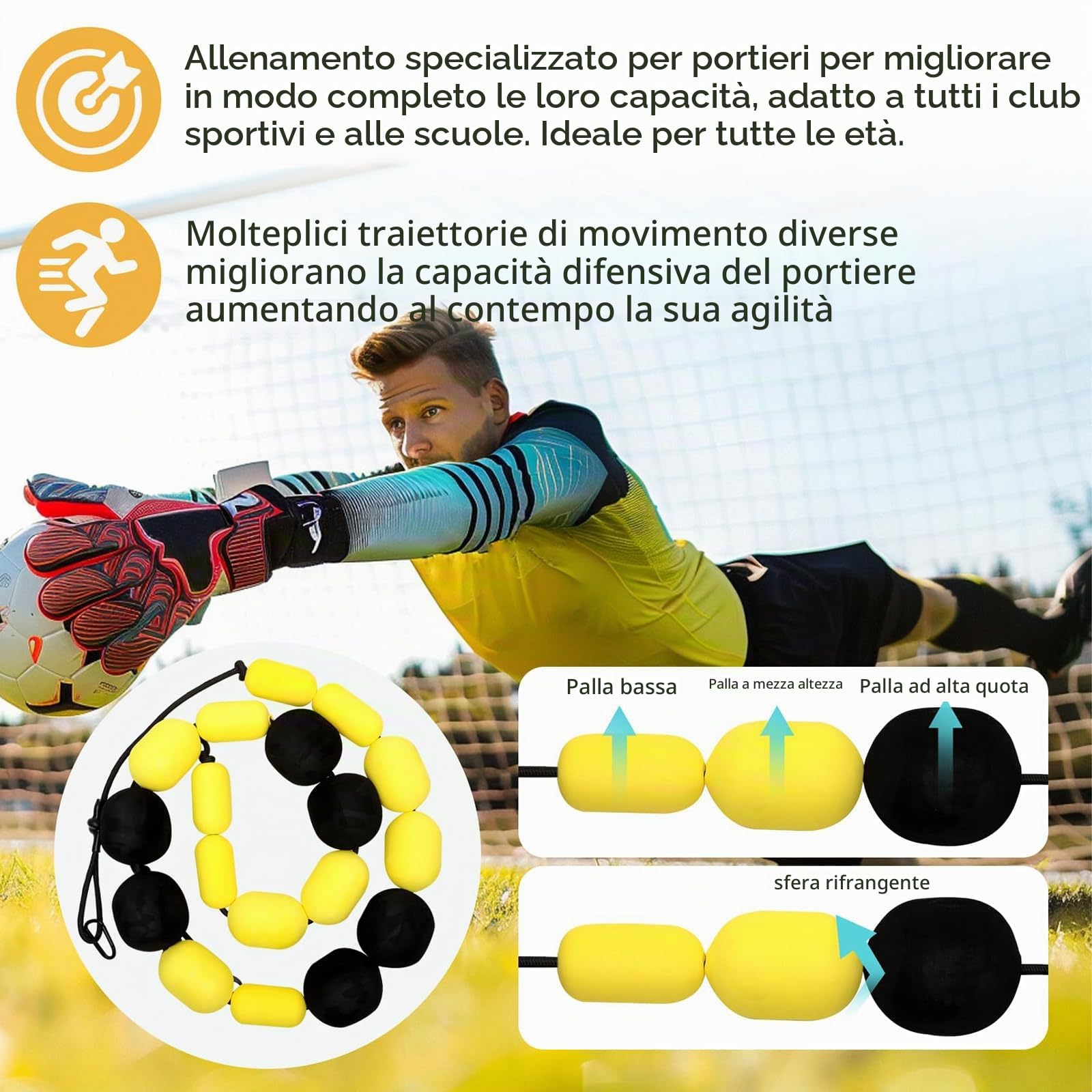 Attrezzatura per l'allenamento del Portiere, Attrezzatura per la deviazione del Portiere da 2,75 m, Deflettore a Linea Singola con 2 sacche d'Acqua, Attrezzatura per l'allenamento Calcio Ausili