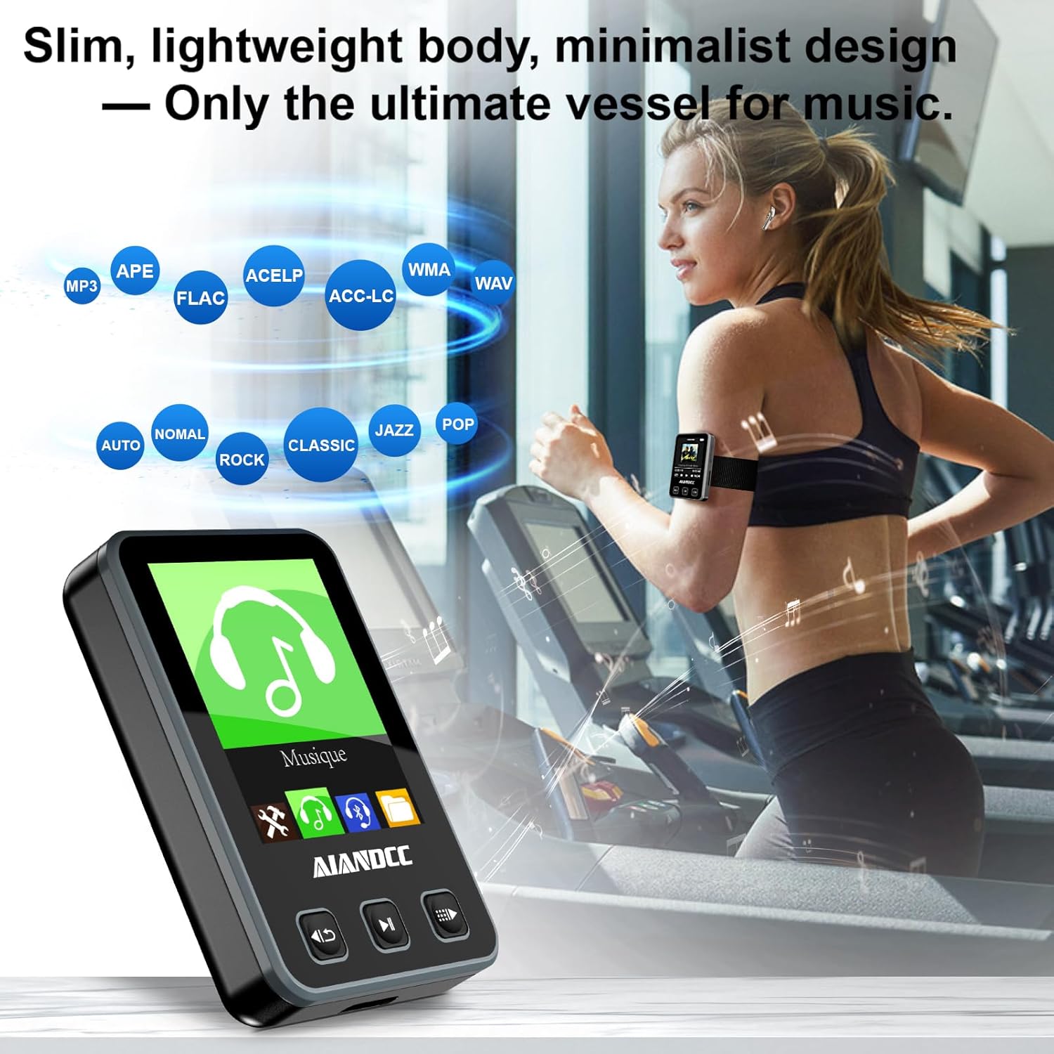 Mp3 Player with Bluetooth 5.3, HiFi Music Player with Sports Clip and Armband, 1.77-inch TFT Color Screen, 32GB mp3 Player for Kids Adults, Earphones Included, TF Card can be Inserted - Image 2