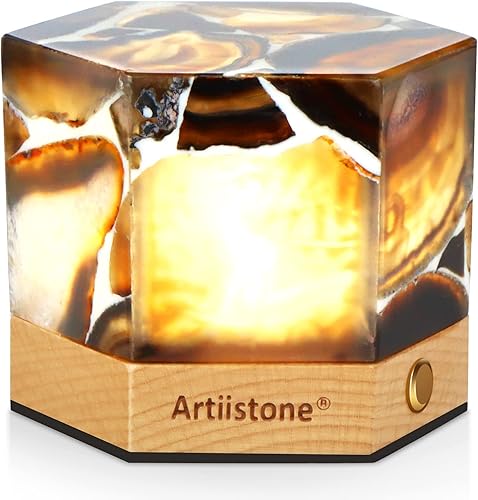 Miniatura 8 de Artiistone Luz nocturna de ágata azul con piedra de cristal natural, lámpara táctil LED, luces de piedras preciosas talladas con base de madera,