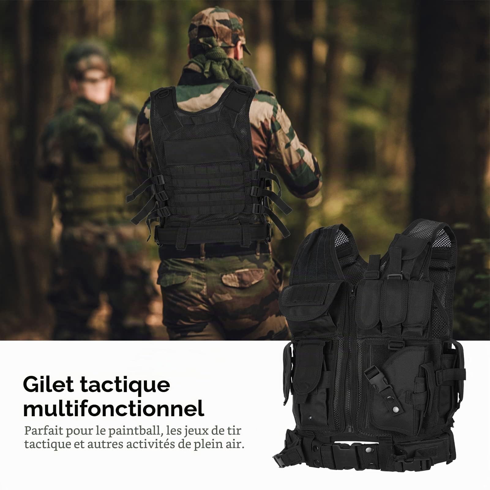 LIXADA Gilet pour Homme Femmes, Armée Militaire Molle Gilet, Veste pour Chasse À L'extérieur Randonnée