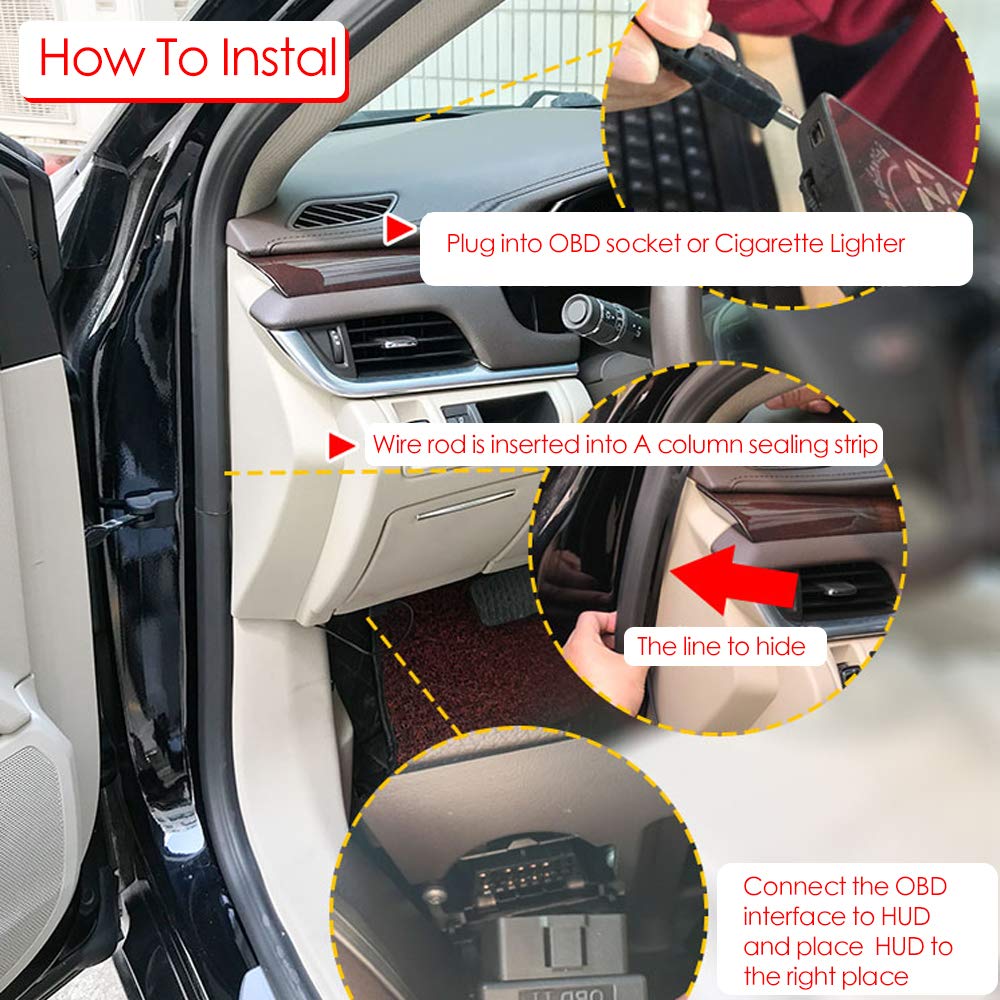 Wisamic Head up Display Auto HUD: Display OBD2 , 3,5 Zoll Geschwindigkeitsmesser Auto Tachometer Wassertemperaturmesser Motordrehzahl Sicherheitsalarme