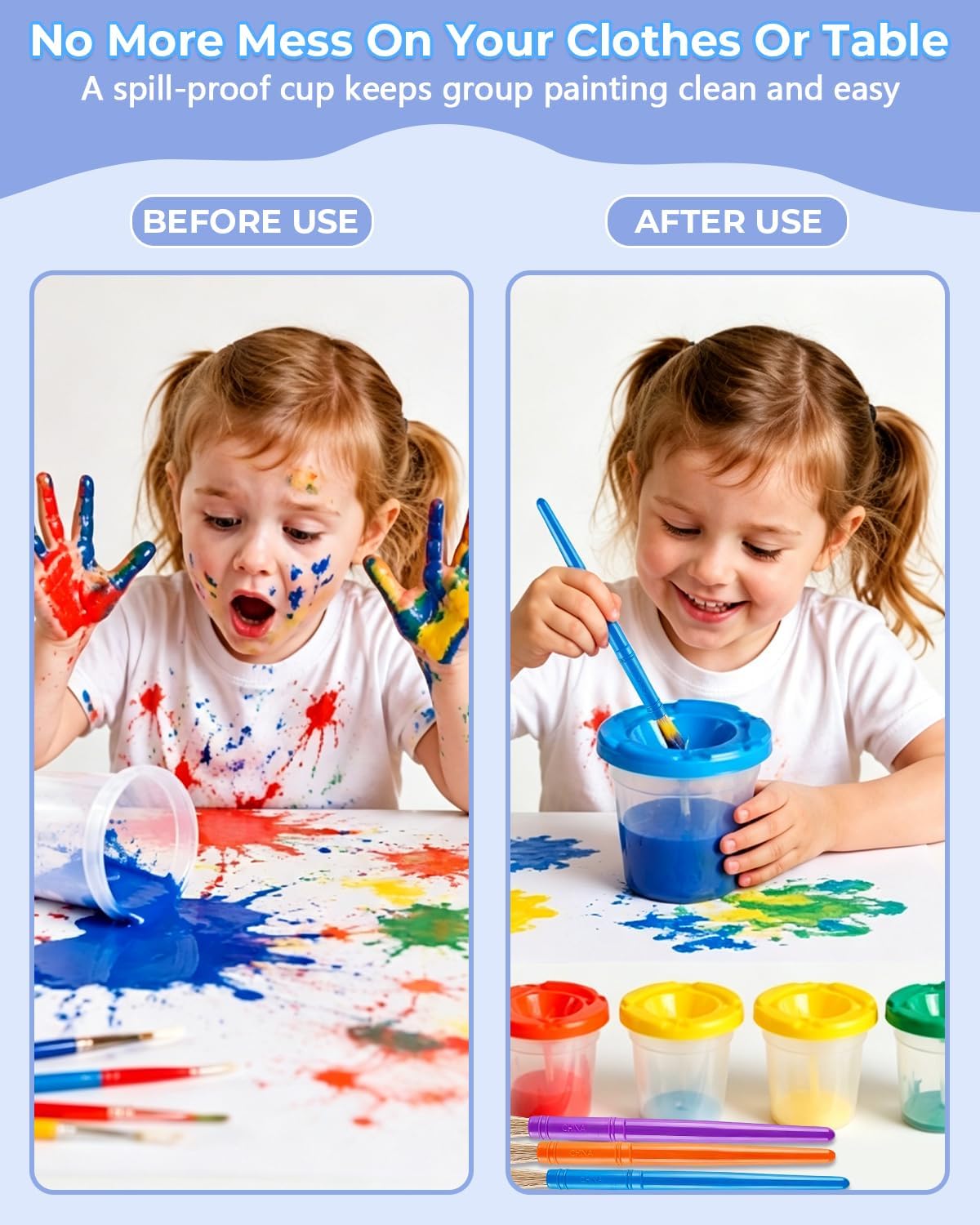 DKP 30PCS Spill Proof Paint Cups for Kids with Colored Lids and Brushes, Paint Cups with Lids for Acrylic Paint, No Spill Toddler Art Supplies for Classroom and Home Crafts