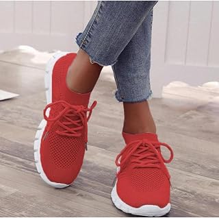 Ladies Mesh Breathable Shoes Slip On Flat Shoes Ladies Tennis Ladies Casual Shoes Walking Shoes Sneakers Ladies Vulcanized Shoes-Red,43