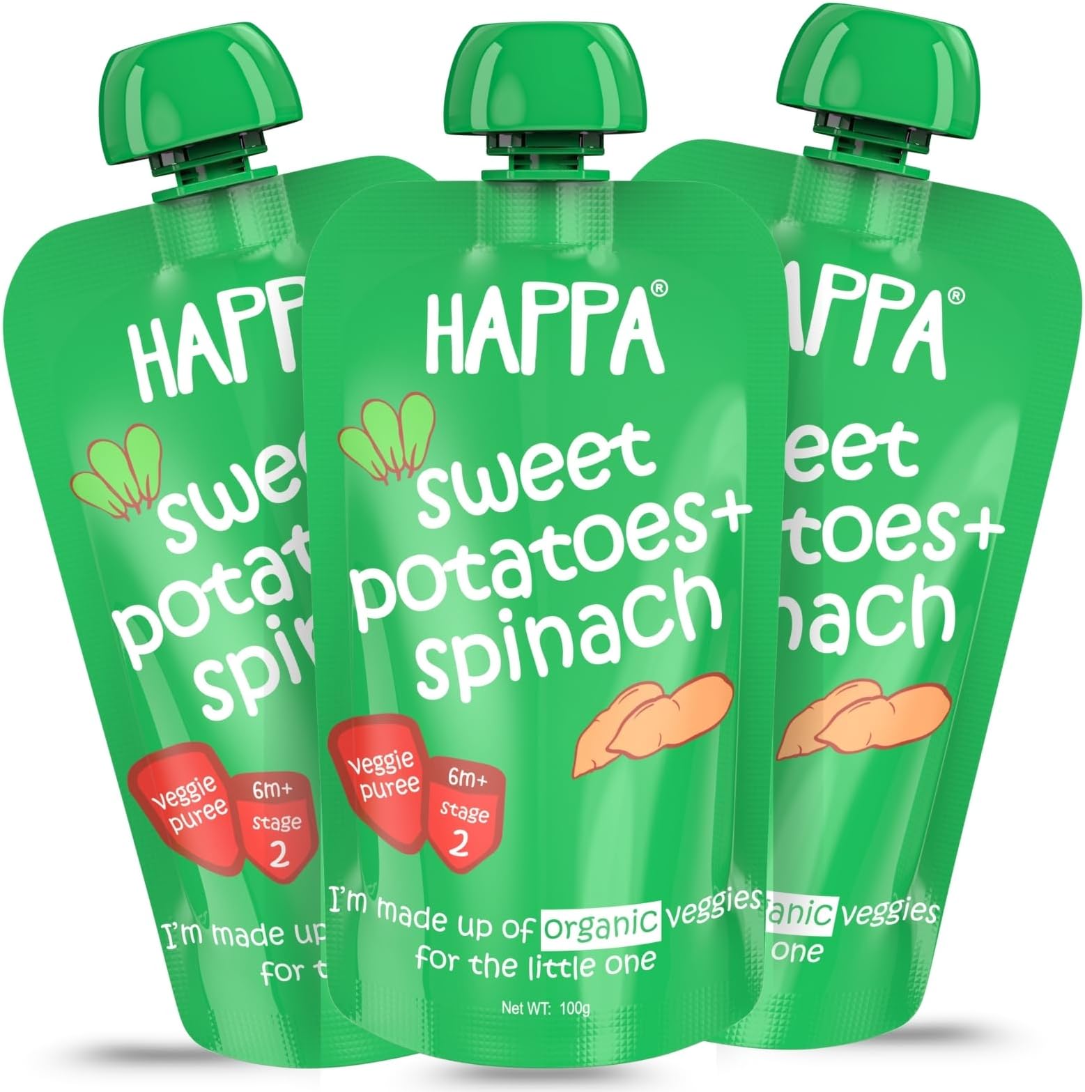 Organic Baby Food Sweet Potato and Spinach Puree | 100% Fruits and Vegetables | No Added Sugar, No Milk Powder, No Preservatives | Stage 2 (6 Months+) | Ready to Eat | Free from Common Allergens | Pack of 3 (100g Each)