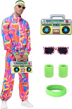 Amazon.com: Tosjack 80s Outfit for Men Women,Neon Retro Tracksuit