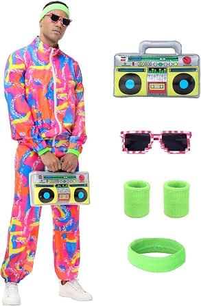 Men’s 80s Neon Retro Tracksuit Costume Set