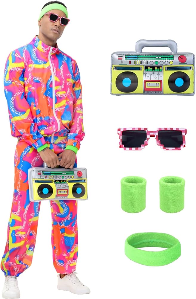 Amazon.com: Tosjack 80s Outfit for Men Women,Neon Retro Tracksuit