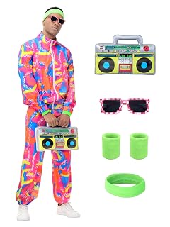 80s Outfit for Men Women Neon Retro Tracksuit 90s Windbreaker Costume Hip Hop Party Workout Track Suit Clothing