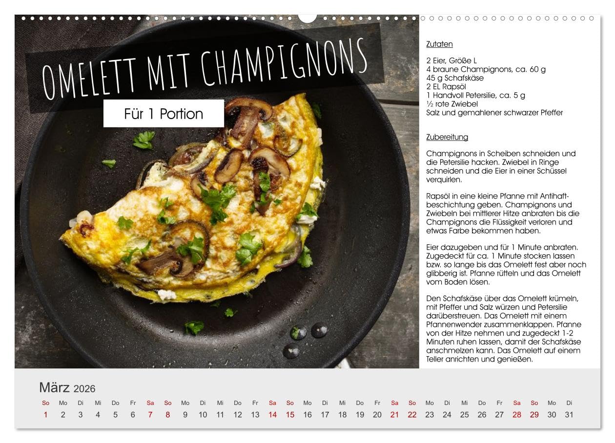 Vegetarisch - leicht und lecker (Wandkalender 2026 DIN A2 quer), CALVENDO Monatskalender: 12 leckere Bilder mit Rezepten wecken die Lust auf mehr (CALVENDO Orte)