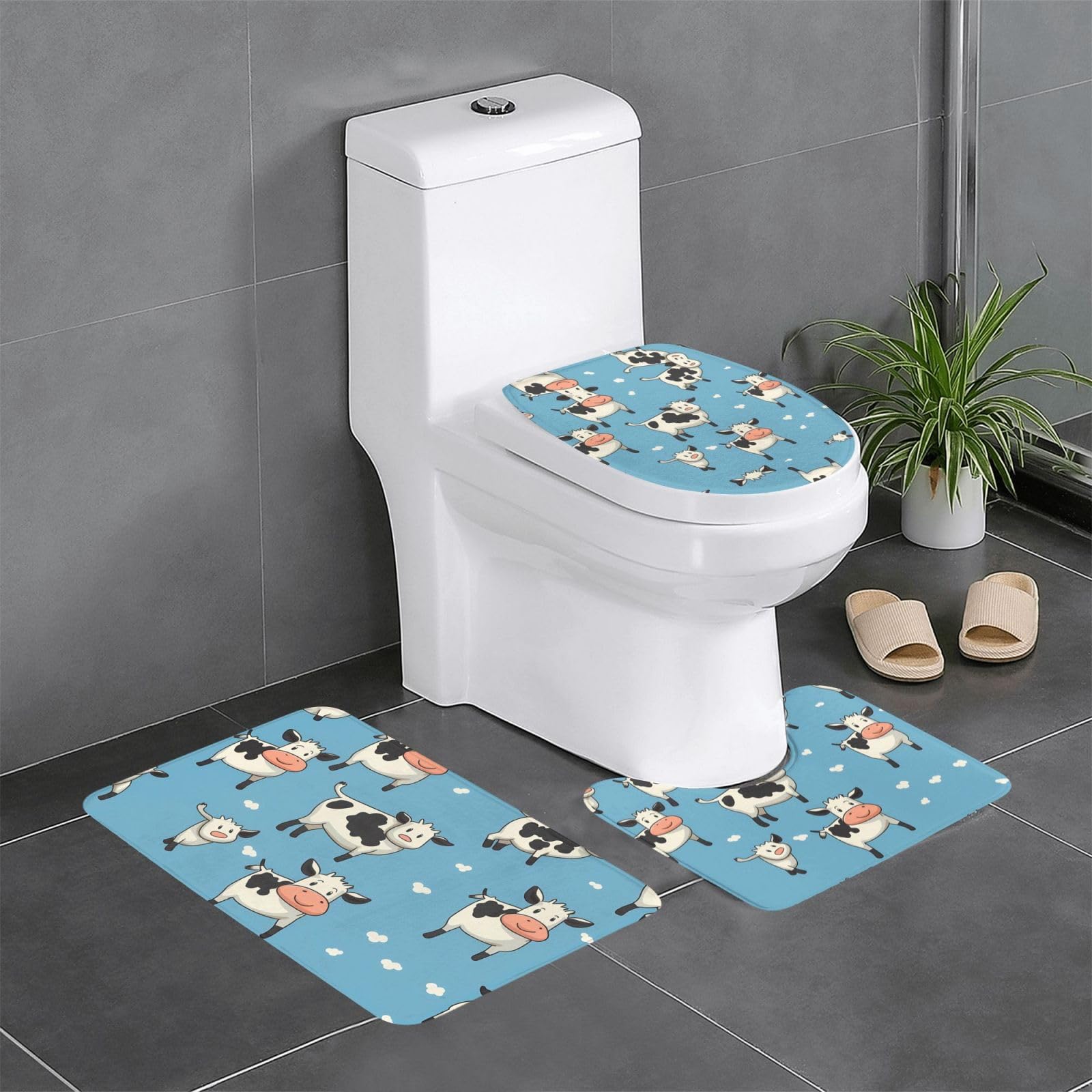 Tapis de salle de bain vache pour meuble-lavabo et WC antidérapant