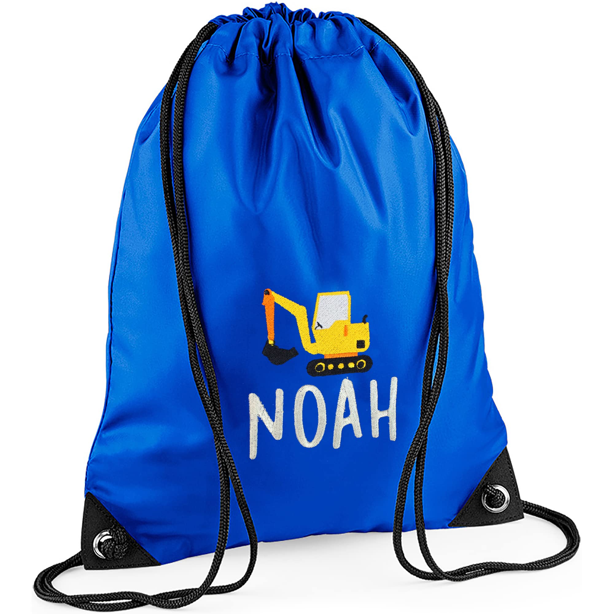 Teddyt's Blue Personalised Digger Nursery Sports Pe Drawstring Swimming Bag (Royal )
